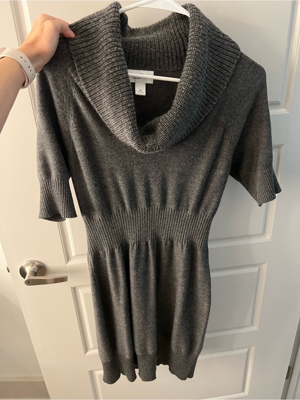 LOFT Charcoal Gray Cowl Neck Short-Sleeve Sweater Dress